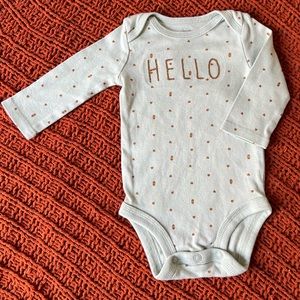 NWOT Carter’s lone sleeve onesie 3M Mint green with brown dots - says Hello